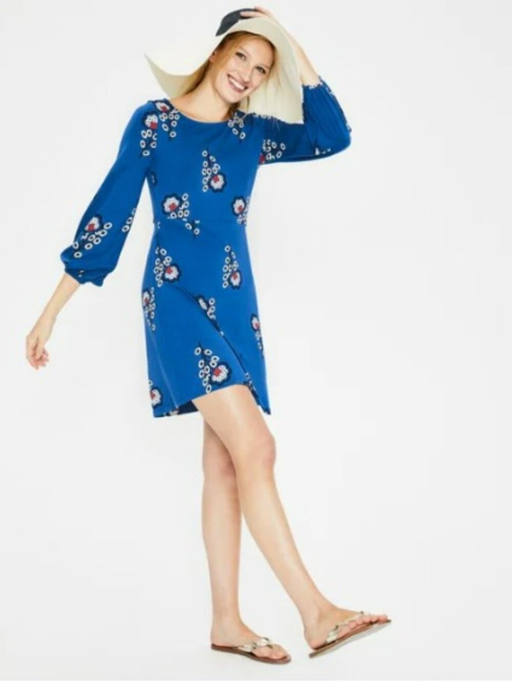 ✨ Boden Royal Blue Retro Floral Jersey Dress ✨